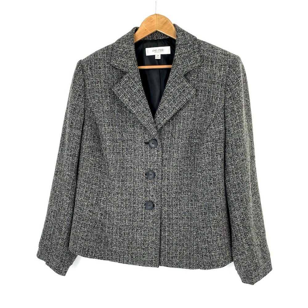 Jones Studio Separates Women's Plus 14W Black and White Tweed‎ Button Up Blazer